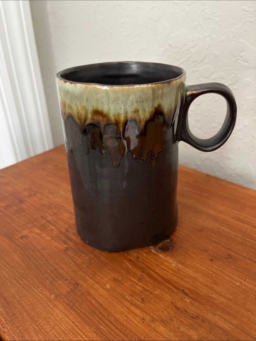 Pier One Rustic Handpainted Two-Tone Glazed Ceramic Coffee Mug - Brown and Cream